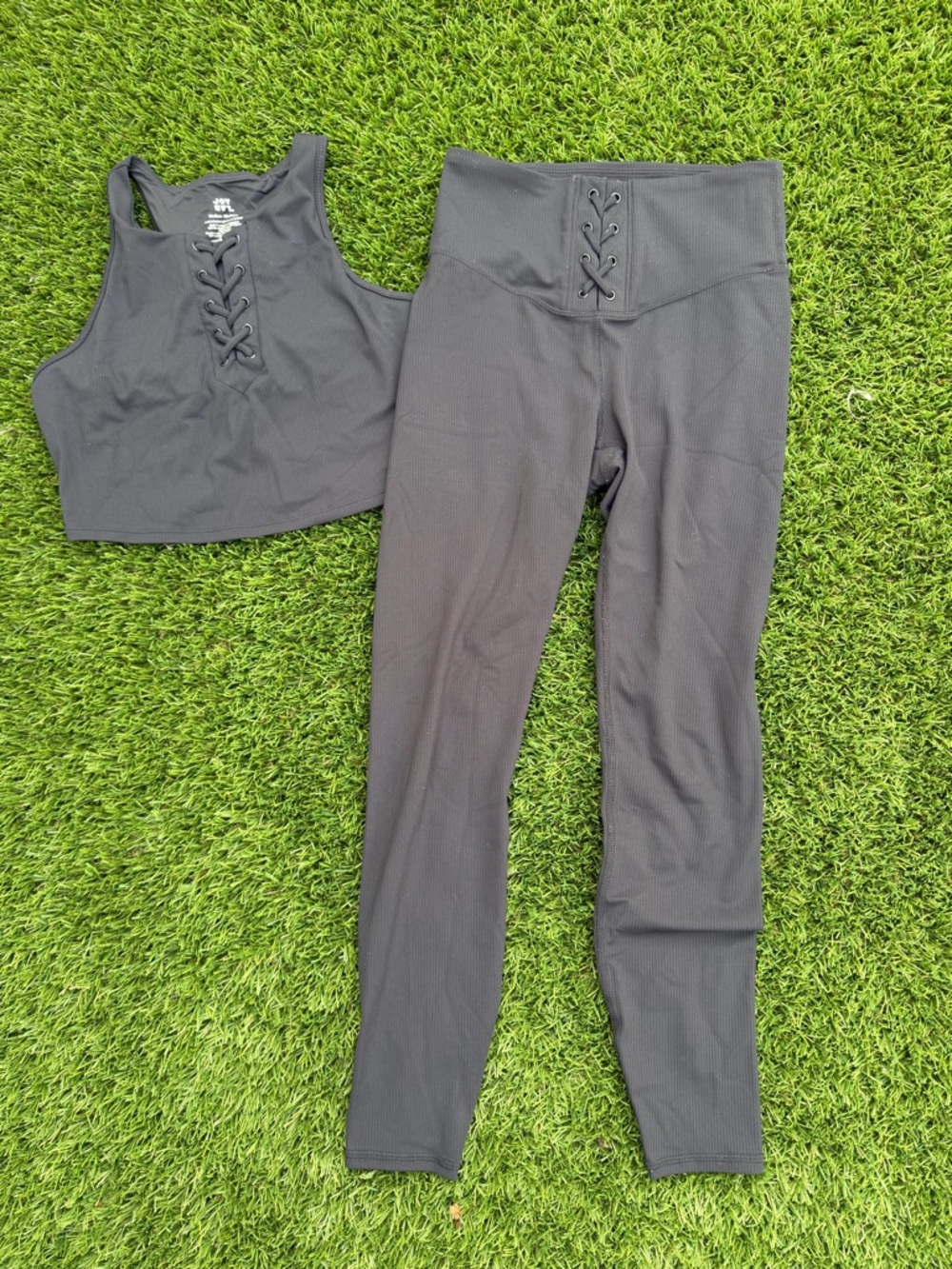 JoyLab Lace-Up Active Set Black Top M + Leggings S 🖤